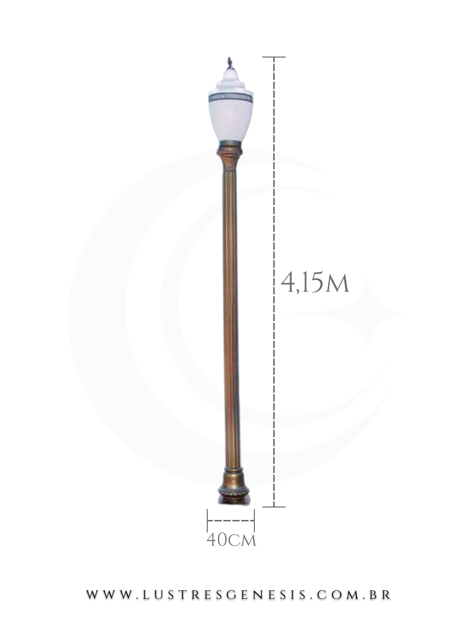 Poste de Jardim Colonial Clássico 4,15m com Globo Branco para Jardim Fachada Área Externa Garagem Piscina